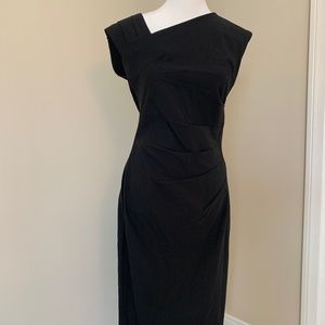 Asymmetrical black midi dress